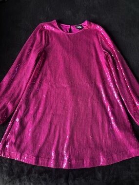 INC International Concepts Girls Fuchsia Sequin Long-Sleeve Dress Top